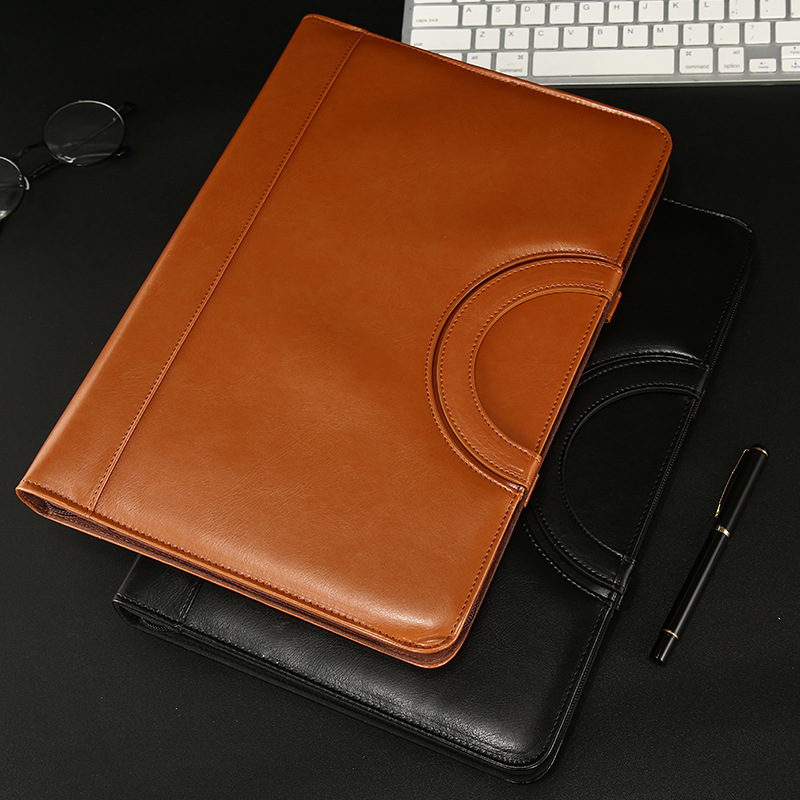 A4-Binder-Folder-PU-Leather-Portable-Manager-Padfolio-Large-Office-Document-Organizer-Briefcase-with-Calculator-Filing-3