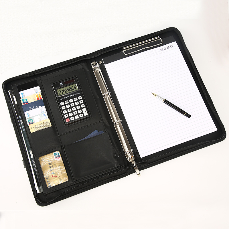 A4-Binder-Folder-PU-Leather-Portable-Manager-Padfolio-Large-Office-Document-Organizer-Briefcase-with-Calculator-Filing-4