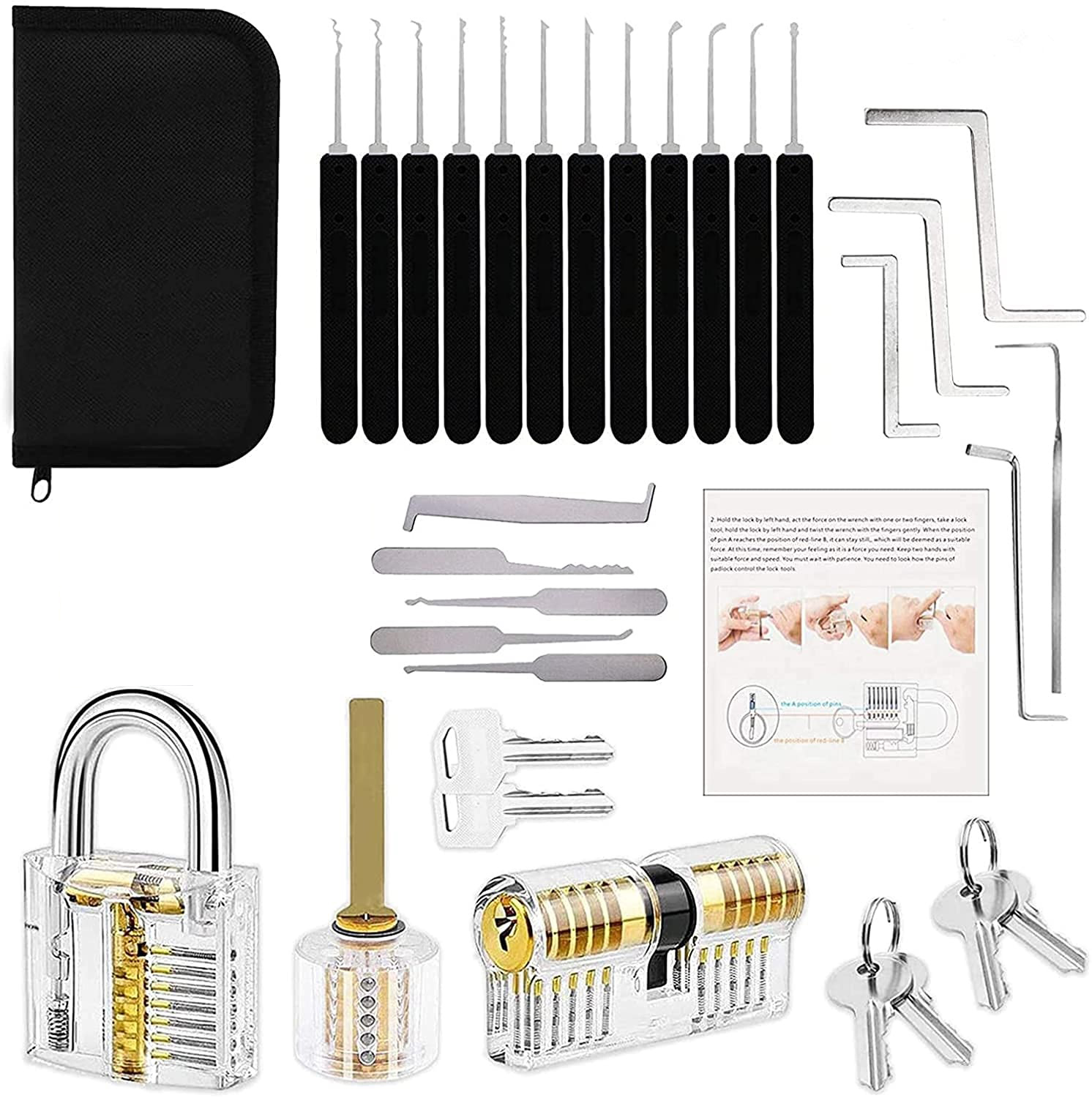 Locksmith-Tools-Transparent-Lock-Practice-Kit-With-Broken-Key-Extractor-Wrench-Set-Tool-Removing-Hook-Hardware-5