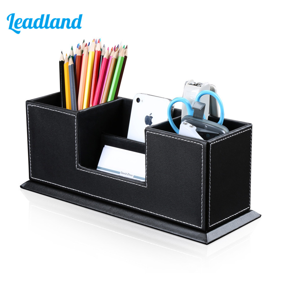 Office-PU-Leather-Desktop-Stationery-Organizer-Double-Pen-Pencil-Holder-Business-Card-Stand
